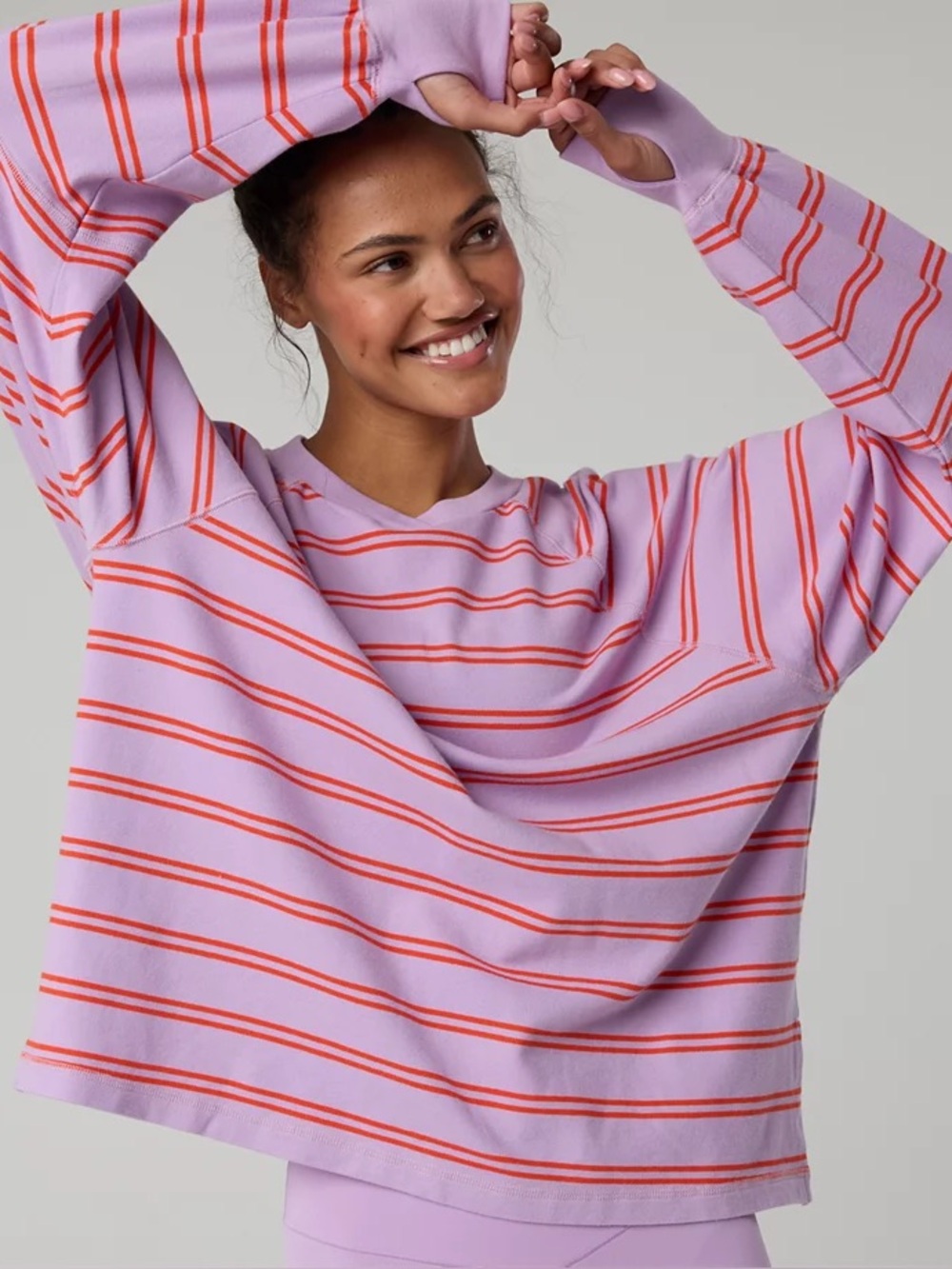 Aerie OFFLINE Striped Raglan Sleeve Sweatshirt Pullover Lavender Orange XS